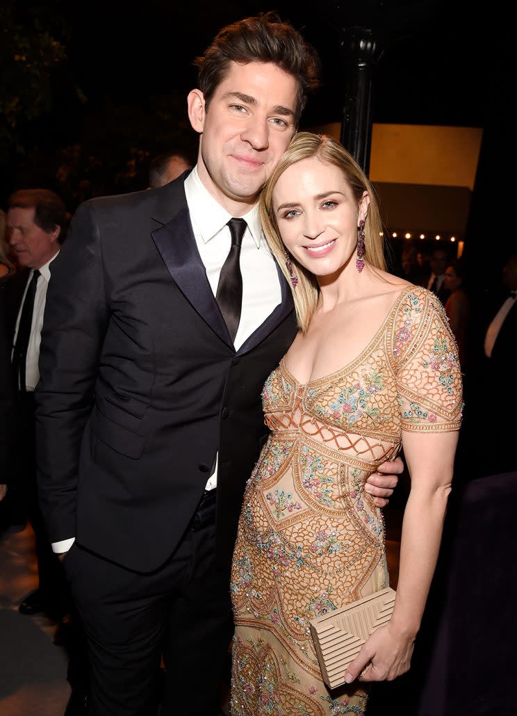 John Krasinski and wife Emily Blunt on Jan. 29. (Photo: Kevin Mazur/Getty Images)<br>