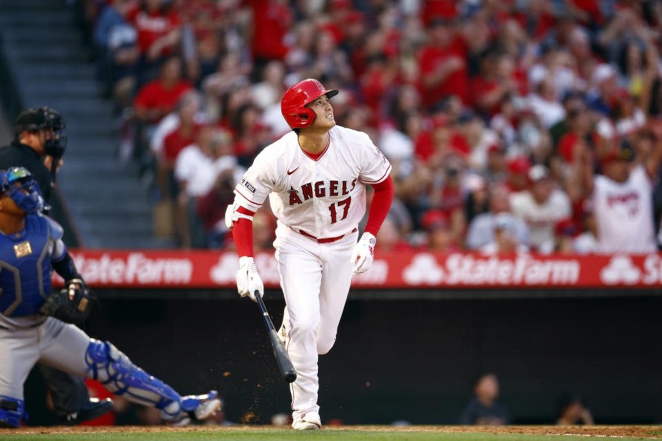 天使日籍好手大谷翔平打5打數沒有安打，打擊率下修至0.250。(Photo by Ronald Martinez/Getty Images)