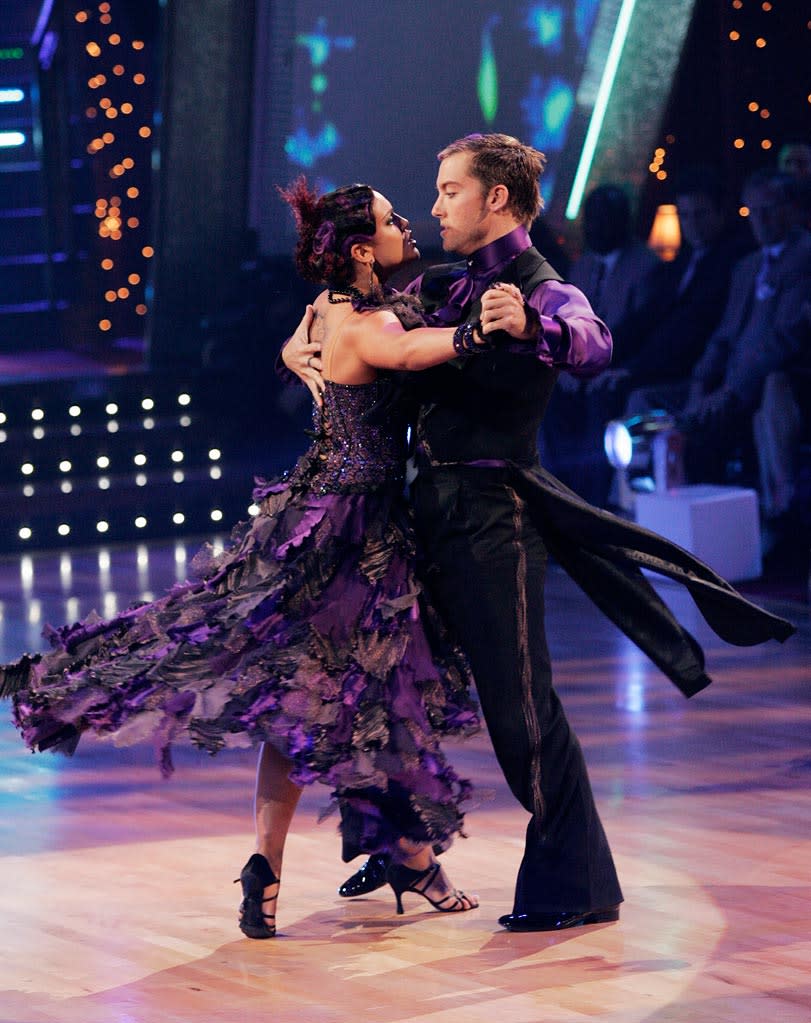 Lacey Schwimmer and Lance Bass perform a dance on the seventh season of Dancing with the Stars.