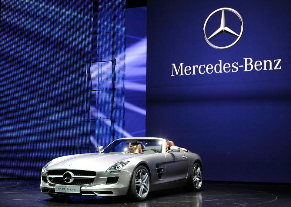 FRANKFURT AM MAIN, GERMANY - SEPTEMBER 13: Mercedes Benz presents the new SLS 55 AMG during the press days at the IAA Frankfurt Auto Show on September 13, 2011 in Frankfurt am Main, Germany. The IAA will be open to the public from September 17 through September 25 (Photo by Thorsten Wagner/Getty Images)