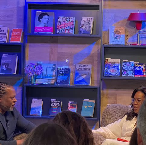 <p>Laura Lynne Jackson/Instagram</p> Author Shaka Senghor speaks with Oprah Winfrey at Godmothers bookstore in California