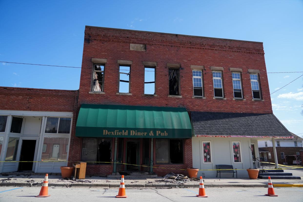 Dexfield Diner & Pub is seen on Tuesday, Feb. 27, 2024, after a fire burned the building the day prior in Redfield.