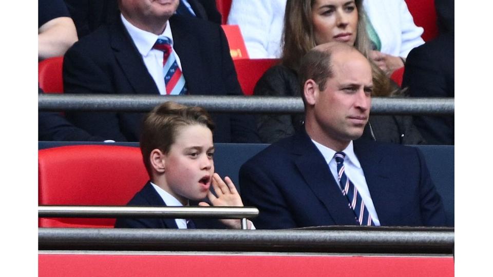 Prince George of Wales and Britain's Prince William, Prince of Wales attend the English FA Cup final football match