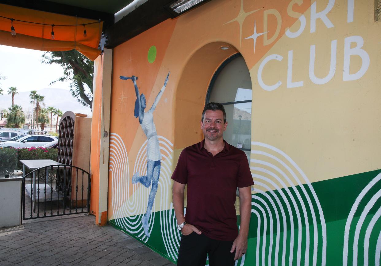 Chris Chmielak in front of the DSRT Club, the new restaurant in Old Town La Quinta that he owns with his wife, Anita. It will pay tribute to the old Desert Club, a celebrity hangout in its day.