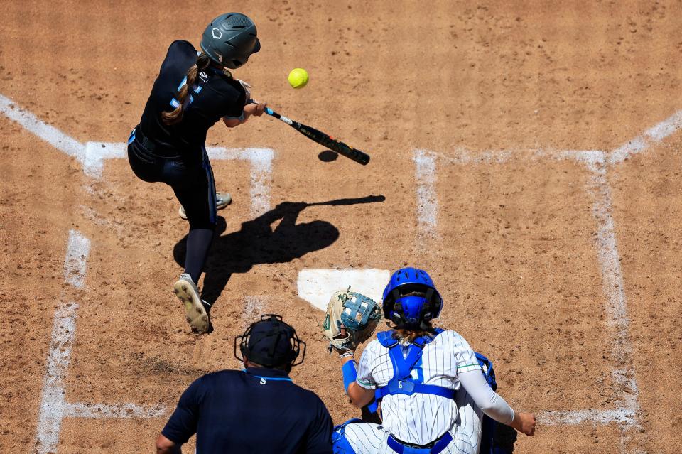 University of North Florida outfielder Shannon Glover connects during a recent game against Florida Gulf Coast.