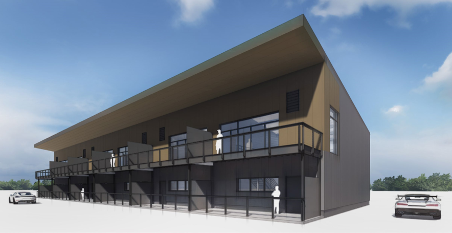 An architectural rendering shows what garage condos, along a driving circuit at Motorsports Gateway Howell, will look like when they are constructed.