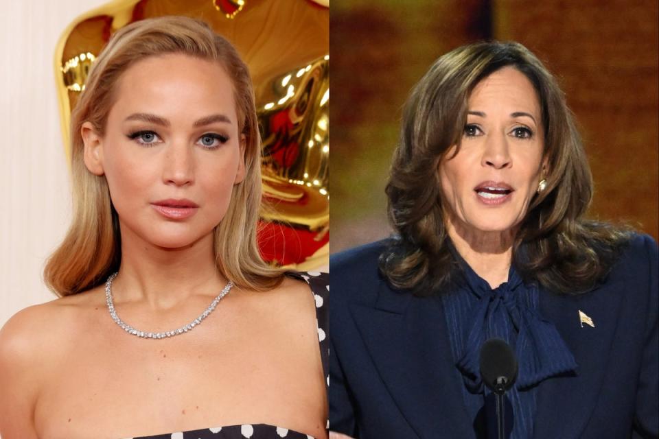 Jennifer Lawrence (left) has endorsed Kamala Harris in the presidential race (Getty Images)