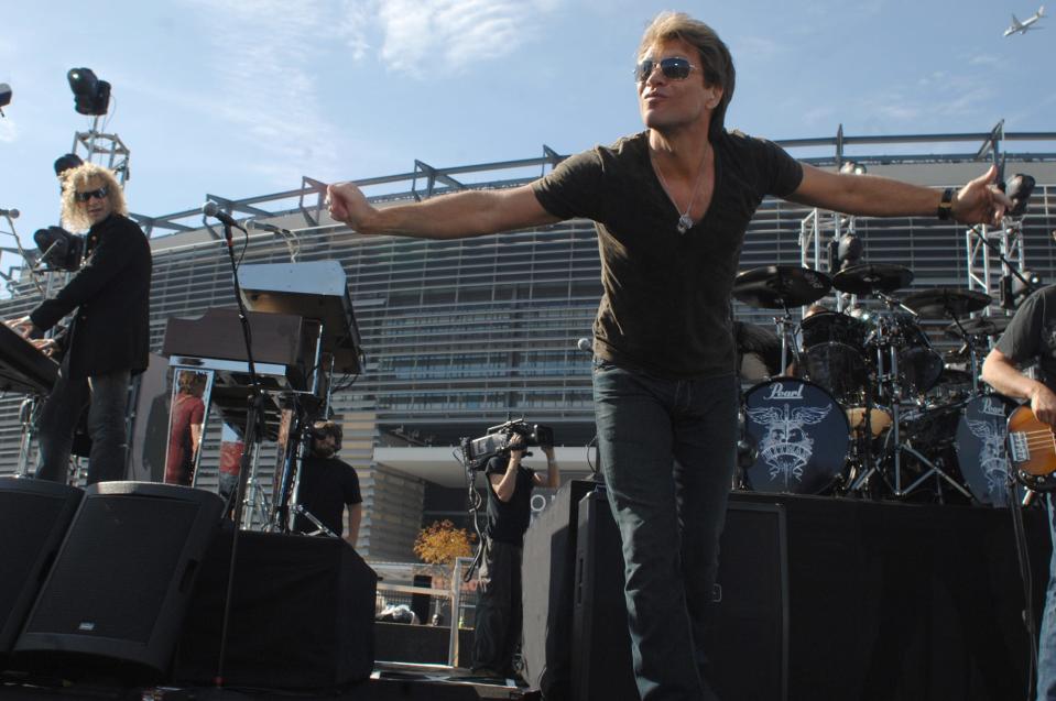 Richie Sambora (left) and Jon Bon Jovi, shown in 2010 at the new Giants Stadium in East Rutherford. The guys played an exclusive mini-set to fans who won tickets.