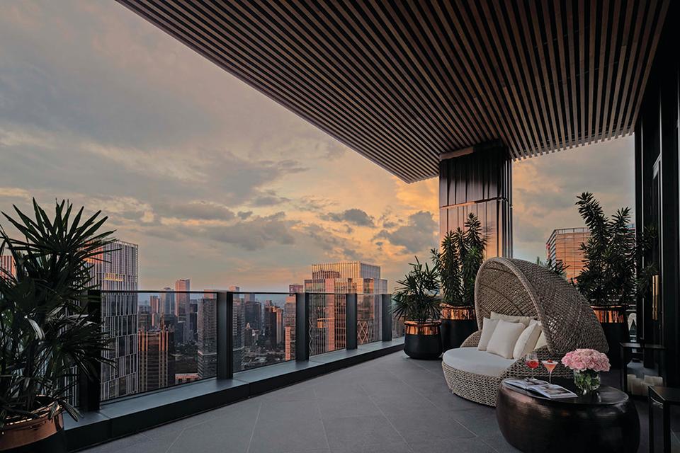 A terrace at the Langham Jakarta.