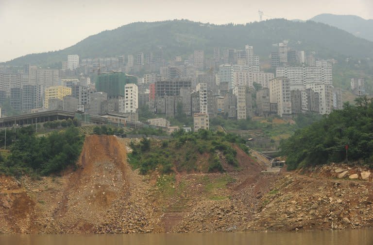 This picture taken on June 16, 2011 shows a landslide on the Yangtze River in Badong, in Hubei province. From tigers to dolphins, animal populations in many of China's ecosystems have plummeted under decades of development and urbanisation, a World Wildlife Fund study said