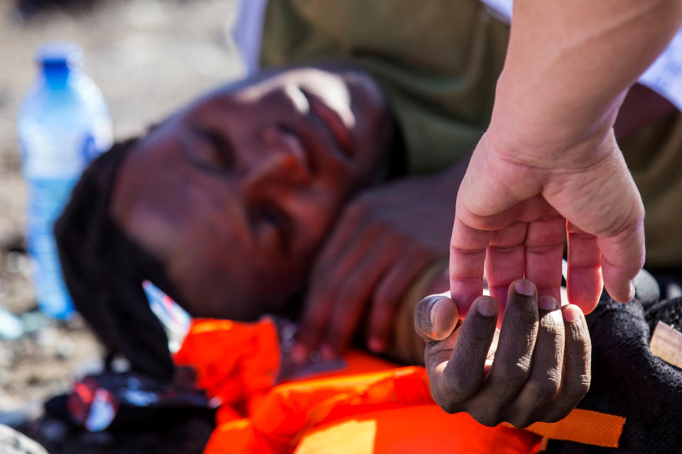 A man rests after a gruelling journey.