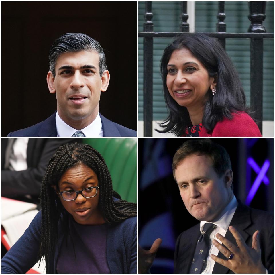 Declared candidates Rishi Sunak, Suella Braverman, Kemi Badenoch and Tom Tugendhat (Aaron Chown/Victoria Jones/UK Parliament/Jessica Taylor/Brian Lawless/PA)