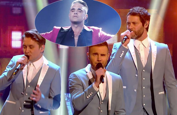 Take That perform a medley of their greatest hits on the second of two shows for Grand Final of 'Strictly Come Dancing'. Shown on BBC1 HD. Featuring: Take That, Gary Barlow, Howard Donald, Mark Owen When: 20 Dec 2014 Credit: Supplied by WENN **WENN does not claim any ownership including but not limited to Copyright, License in attached material. Fees charged by WENN are for WENN's services only, do not, nor are they intended to, convey to the user any ownership of Copyright, License in material. By publishing this material you expressly agree to indemnify, to hold WENN, its directors, shareholders, employees harmless from any loss, claims, damages, demands, expenses (including legal fees), any causes of action, allegation against WENN arising out of, connected in any way with publication of the material.**