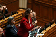 Leader of CDS-PP party Assuncao Cristas speaks during the debate of a motion of censure at the parliament in Lisbon, Portugal February 20, 2019. REUTERS/Rafael Marchante