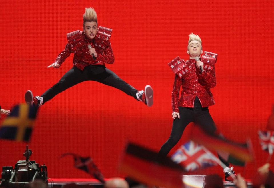 Jedward from Ireland perform in the grand finale of the 2011 Eurovision Song Contest 2011 (Getty Images)