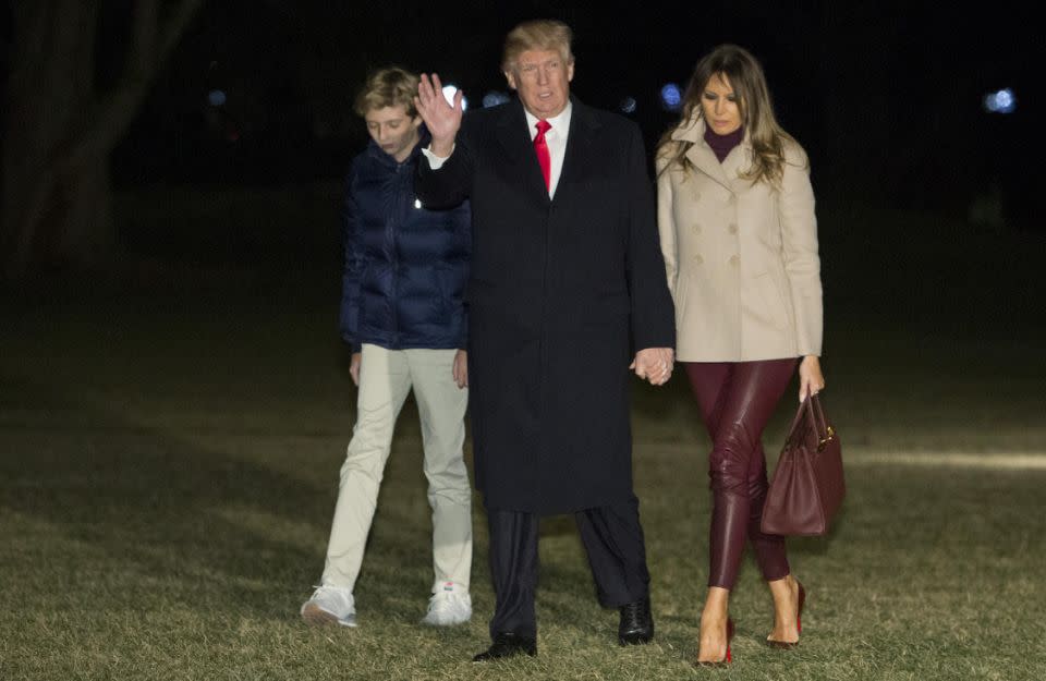 Melania Trump wore $1,200 leggings on a flight back to the White House. Photo: Getty Images