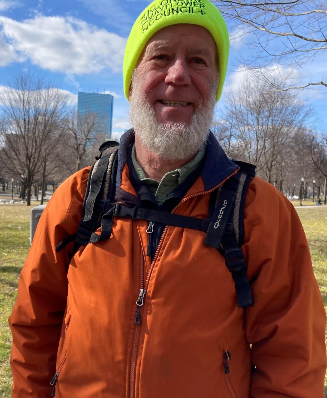 Tom McClintock recalls his first anti-hunger, anti-poverty campaign, a 20-mile walk through Boston, in 1968, reminiscing as he walked through the Boston Common Wednesday.