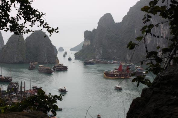 fire on boat in Ha Long Bay Vietnam