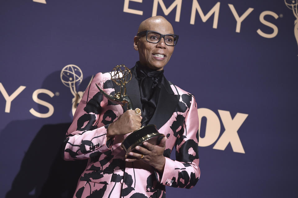 RuPaul poses in the press room with the award for outstanding competition program for "RuPaul's Drag Race" at the 71st Primetime Emmy Awards on Sunday, Sept. 22, 2019, at the Microsoft Theater in Los Angeles. (Photo by Jordan Strauss/Invision/AP)