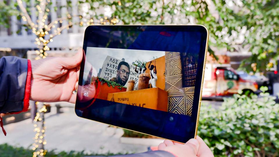 iPad 2022 display showing Wakanda Forever trailer