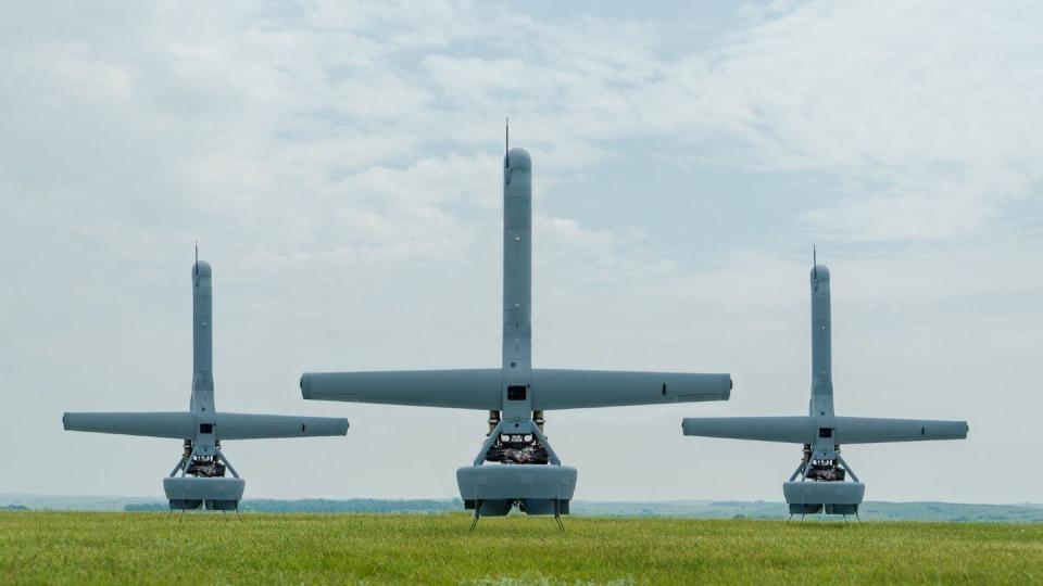 Shield AI aims to double the size of its V-Bat drone teaming capabilities each year, from four now to eight next year and beyond. A demonstration this summer with three V-Bats led the company to officially launch the product. (Shield AI)