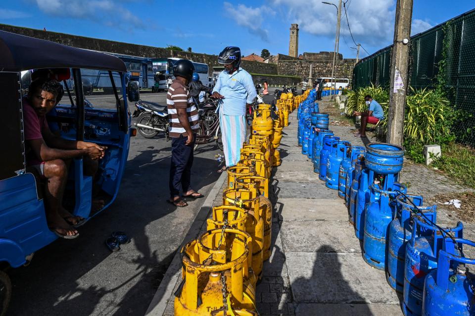 Gas cylinders, pictured here lining the streets near Galle International Cricket Stadium in Sri Lanka.