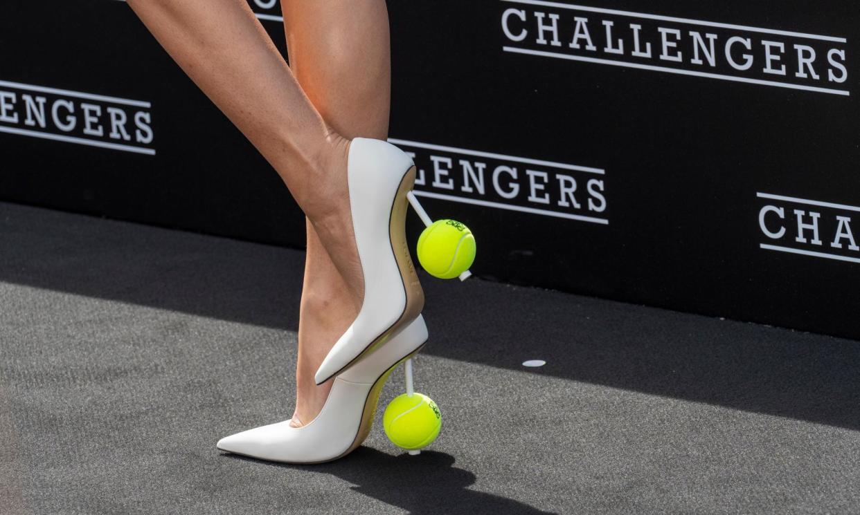 <span>Even Zendaya’s shoes were tennis themed in this photocall for the film Challengers.</span><span>Photograph: Stefano Costantino/Sopa/Rex/Shutterstock</span>