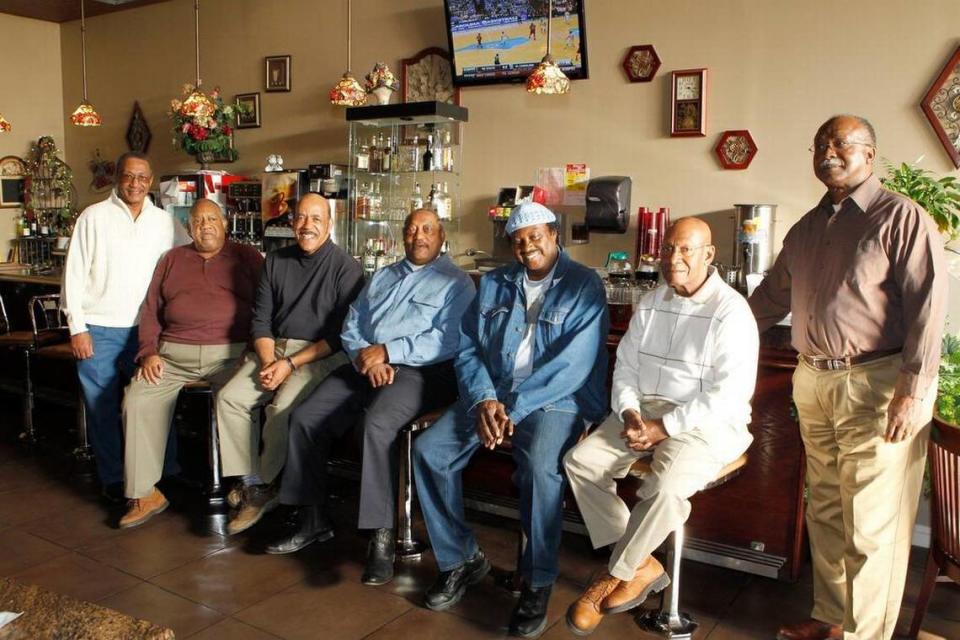 Friendship Nine members from left, Charles Taylor, Clarence Graham, Thomas Gaither, Willie McCleod, Mack Workman, W.T. “Dub” Massey and David Williamson in 2011, 50 years after their lunchcounter protests.