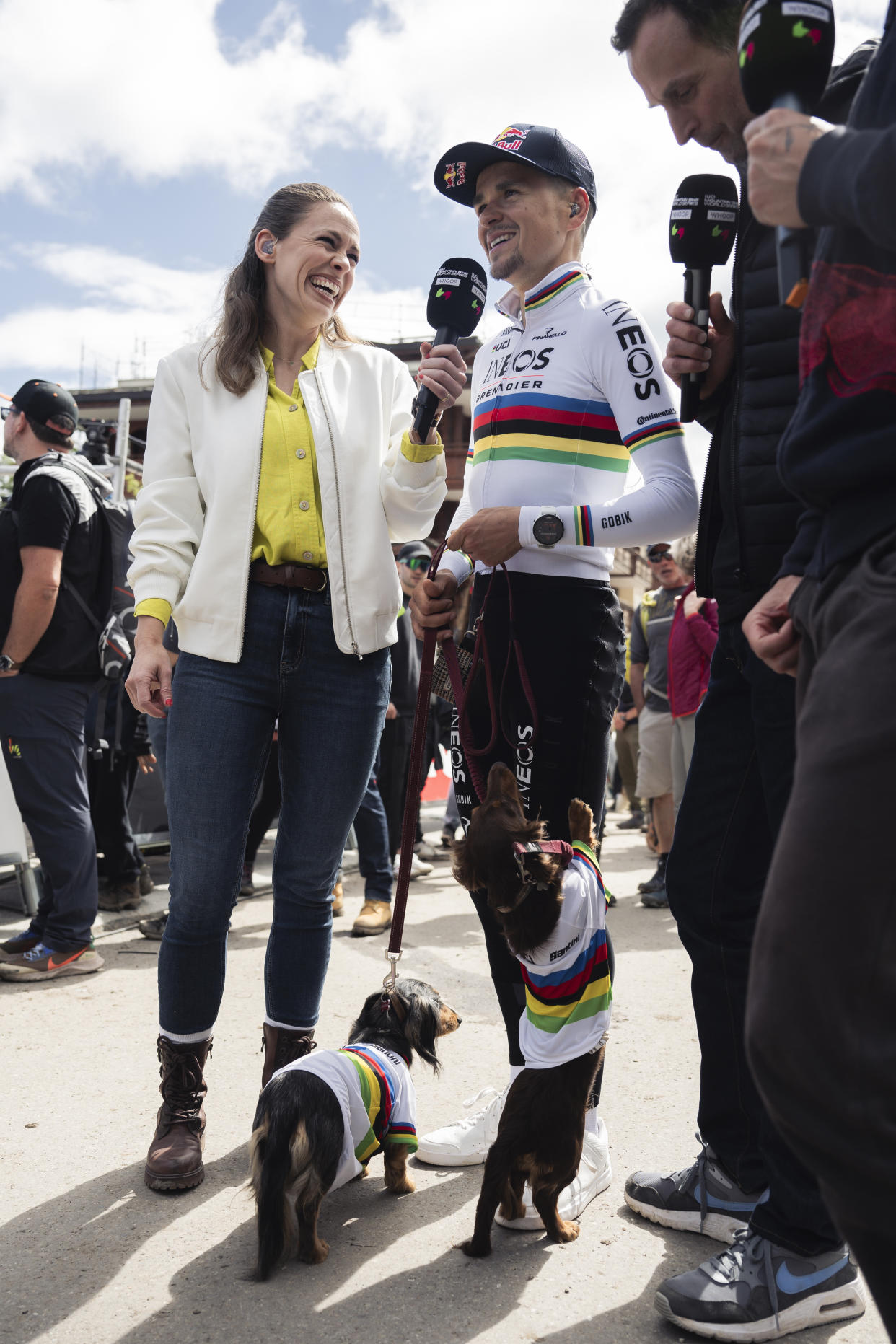 Tom Pidcock’s dogs Chestnut and Acorn are regulars at race finishes (Handout photo provided by Red Bull/PA)