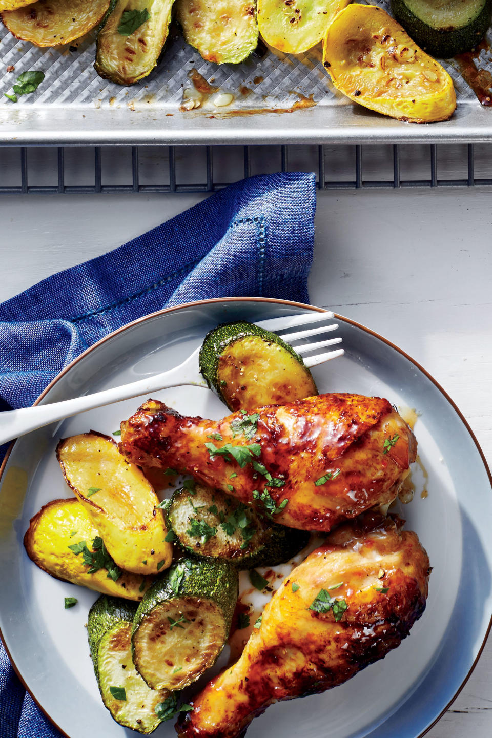 Sweet-and-Spicy Chicken Drumsticks with Squash