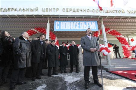 Sergei Sukhanov, head of the federal hospital in Perm, makes a speech during the official opening ceremony for the facility in Perm, February 28, 2012. REUTERS/Maxim Kimerling