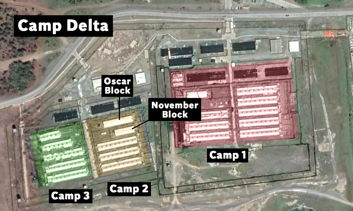 Mr Adayfi says many of the force-feeding incidents took place outside the Oscar and November blocks of Delta Camp. (The Independent)