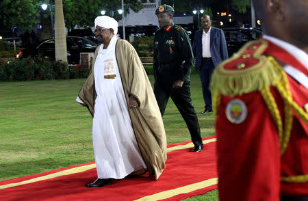 Sudan's President Omar al-Bashir arrives before delivering a speech at the Presidential Palace in Khartoum, Sudan February 22, 2019. REUTERS/Mohamed Nureldin Abdallah