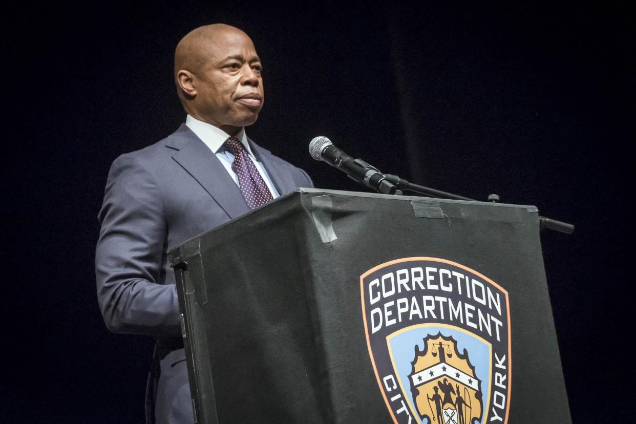 New York City Mayor Eric Adams attends a graduation ceremony for correction officers at Lehman College in the Bronx, New York on Monday, Jan. 31, 2022.