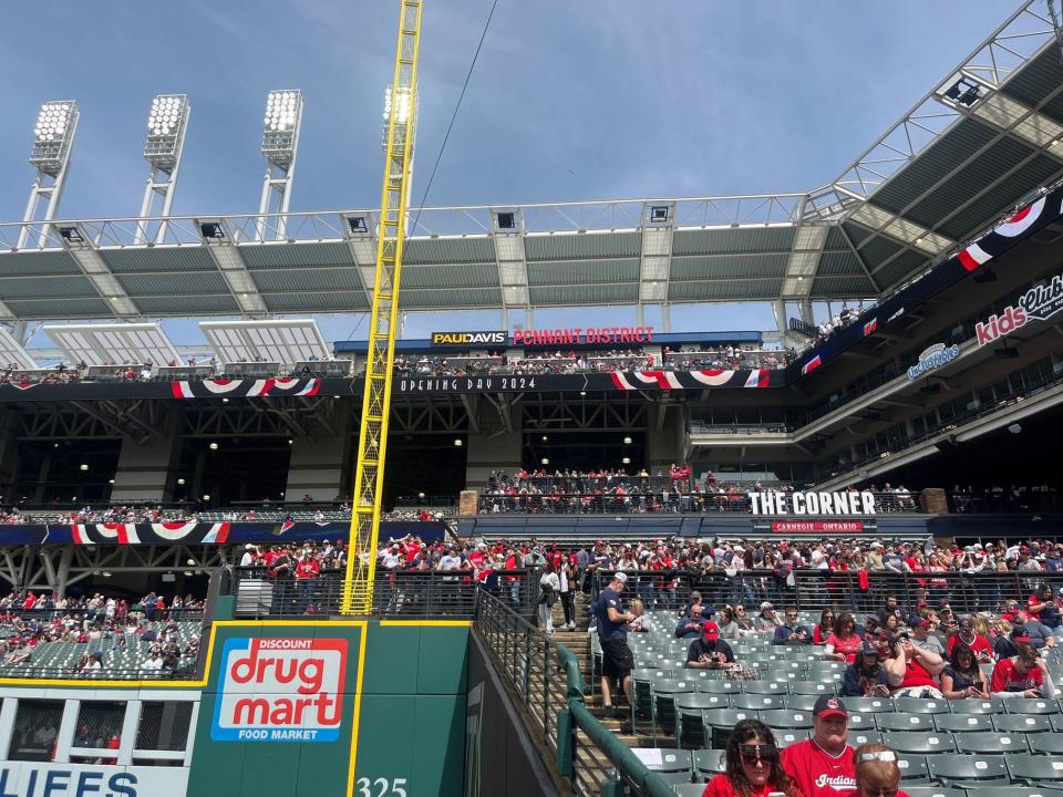 The Corner Bar at Progressive Field in Cleveland, Ohio, is packed with people on April 8, 2024.