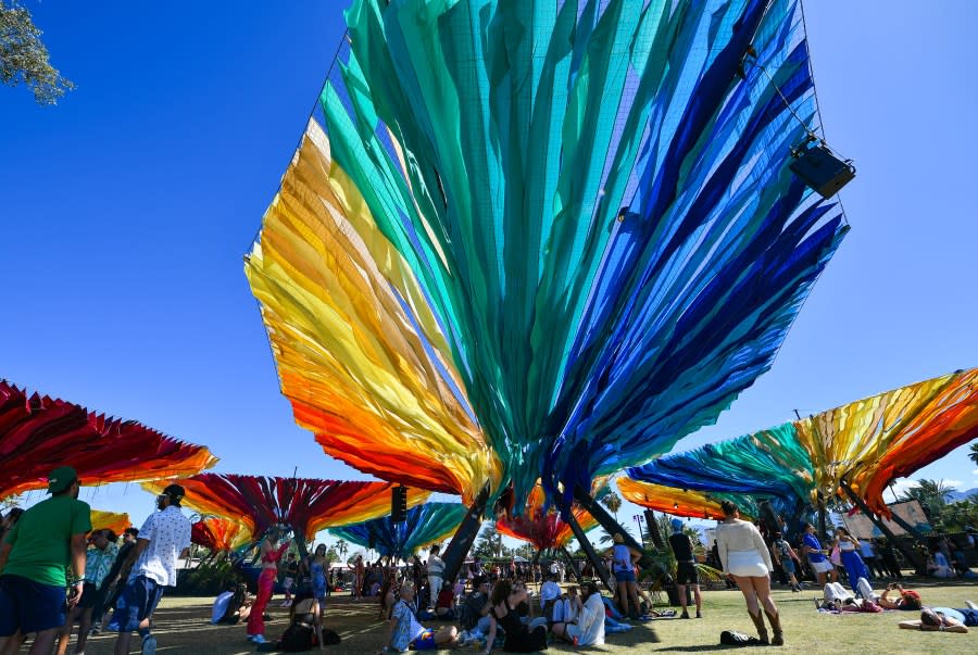 Festivalgoers enjoy the Dolab during the Coachella Valley Music and Arts Festival in Indio, California, on April 14, 2024. (Photo by VALERIE MACON / AFP) (Photo by VALERIE MACON/AFP via Getty Images)