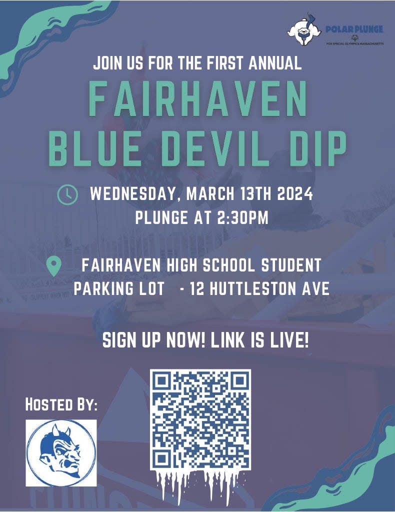 Scan the QR code on the flyer to make a donation to Fairhaven High's first-ever Polar Plunge event, to be held Wednesday. Proceeds will benefit Special Olympics Massachusetts, a funding source for local Unified Sports programs like Fairhaven's.