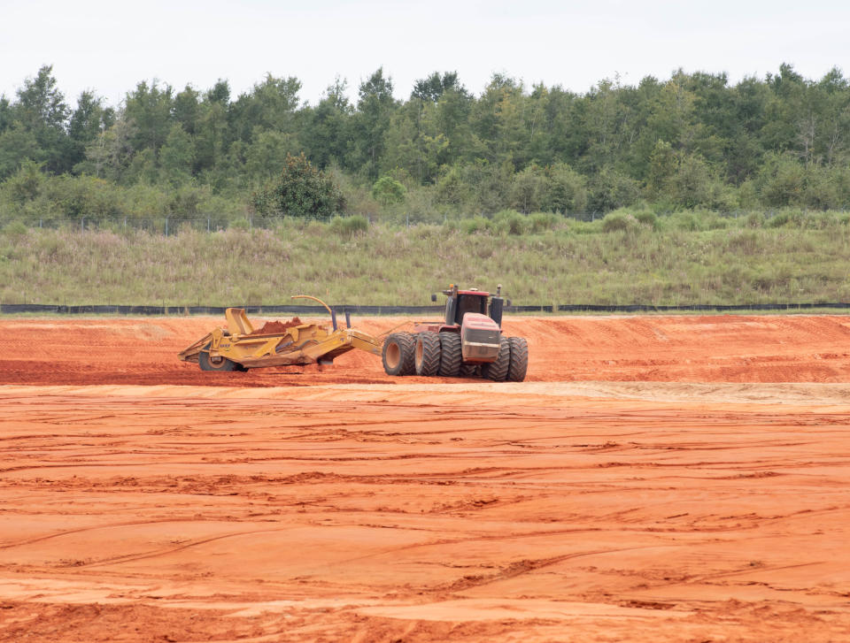 The ground is being prepared for the taxi apron at the Whiting Aviation Park in Milton on Thursday, Sept. 28, 2023.