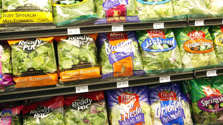 bagged salads on shelves