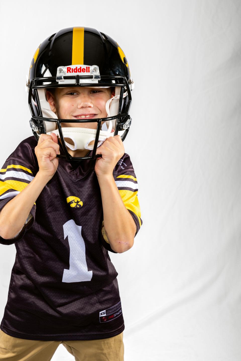 Wyatt Rannals of Cedar Rapids poses for a photo on July 13, 2023. Rannals will be the Kid Captain for Iowa's game against Michigan State in Kinnick Stadium on Sept. 30.