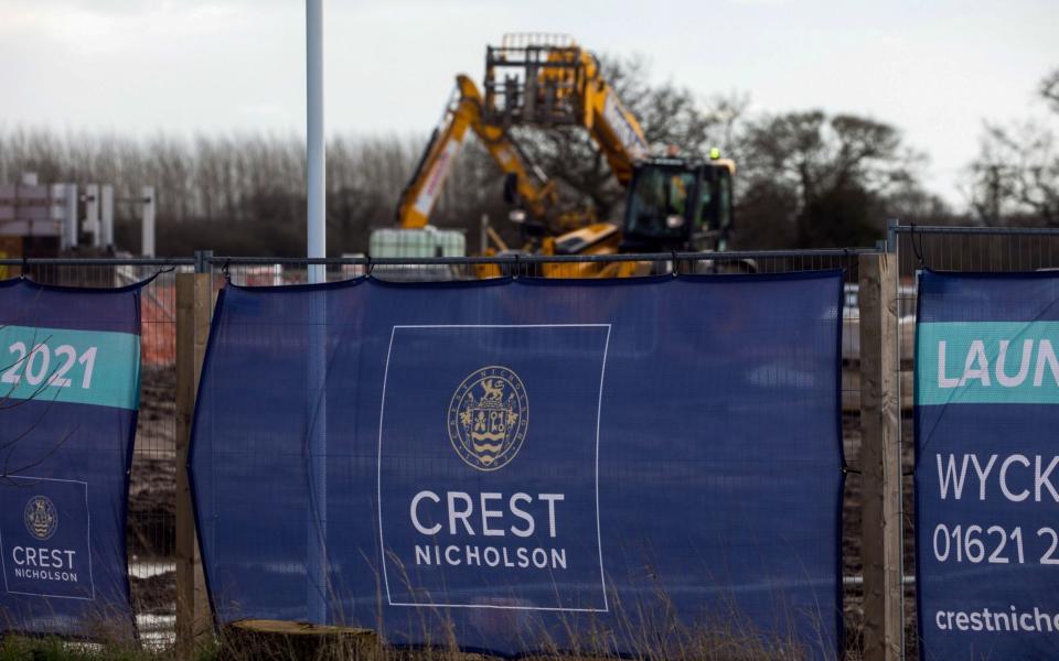 ACrest Nicholson logo on the external fencing of a housing development in Maldon