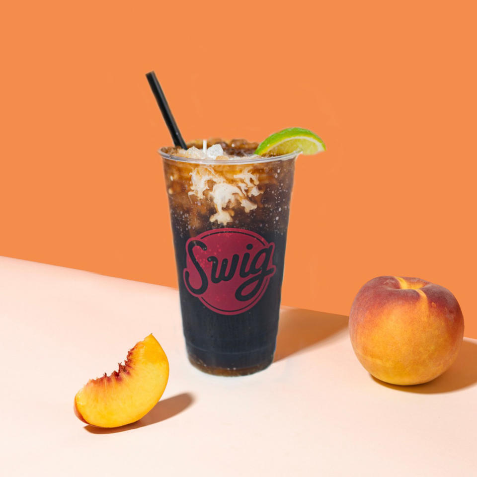 Swig's menu includes cheekily named drinks like Life's a Peach, which includes Dr Pepper, vanilla, peach and half-and-half.  (Swig)