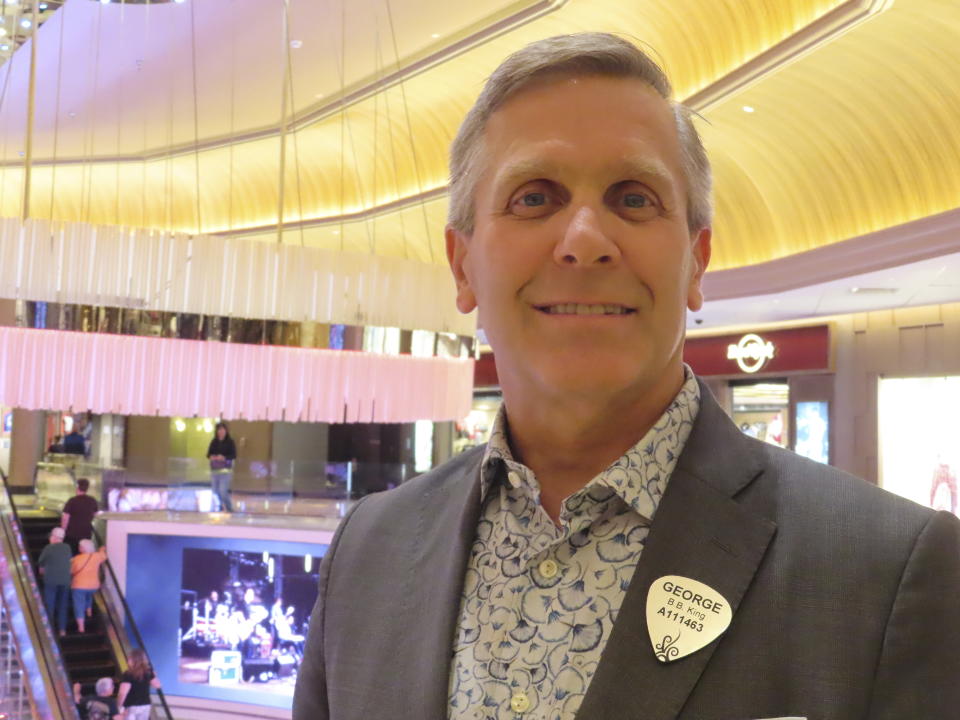 George Goldhoff, president of the Hard Rock casino in Atlantic City, N.J. poses near the casino's lobby, May 17, 2023. Hard Rock is investing $50 million into its casino and hotel this year, along with spending over $30 million on entertainment. (AP Photo/Wayne Parry)