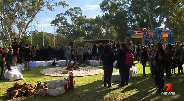 A large crowd paid tribute to the three victim's in a Gawler park on Friday. Photo: 7 News