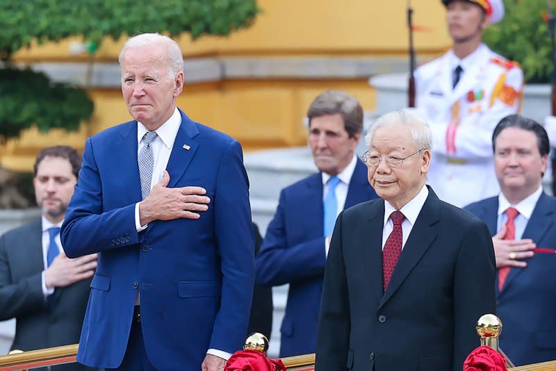 U.S. President Joe Biden stopped in the Vietnamese capital of Hanoi on his return to the United States from the G20 Summit in India, where he met with Vietnam's Communist Party General Secretary Nguyen Phu Trong on Sunday night. Photo by Nhat Bac/Vietnam Government/UPI