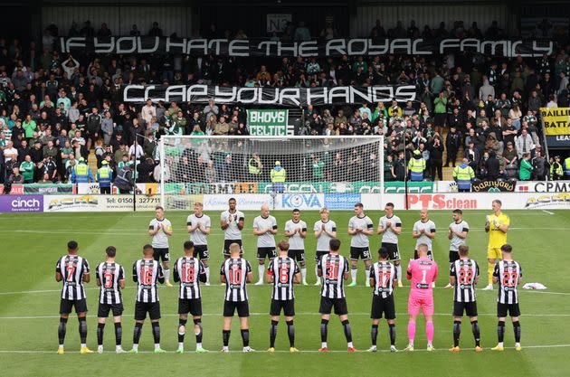 Celtic fans hold up a banner before the cinch Premiership match at The SMISA Stadium, St Mirren. Picture date: Sunday September 18, 2022. (Photo by Steve Welsh/PA Images via Getty Images) (Photo: Steve Welsh - PA Images via Getty Images)