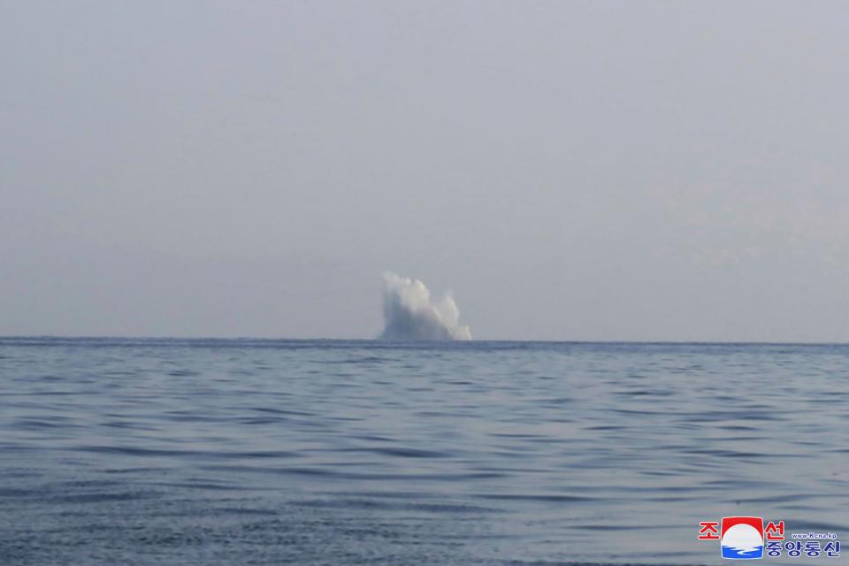 This photo provided on Tuesday, March 28, 2023, by the North Korean government shows underwater weapon test by drone named Haeil, held between March 25 and March 27, 2023, in undisclosed location, North Korea.