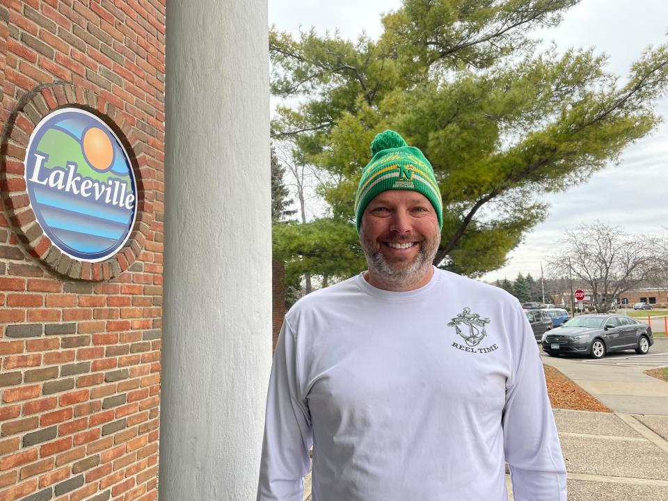 Erik Thorberg, 47, voted early for Republican candidates including governor hopeful Scott Jensen in the midterm election at Lakeville City Hall in Lakeville, Minn., on Monday, Nov. 7, 2022. (Trisha Ahmed/Report for America via AP)