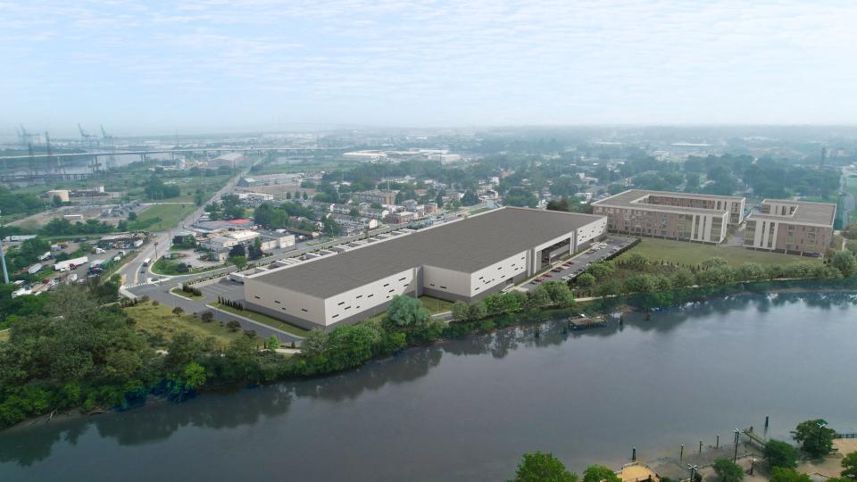 The latest renderings for a warehouse and residential housing proposal by Diamond Port Property, LLC, along the Christina River in Southbridge.