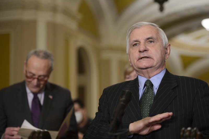 Sen. Jack Reed, D-R.I., chairman of the U.S. Senate Committee on Armed Services, described the bill he held draft as being "forward-looking" that will deter conflict. File Photo by Bonnie Cash/UPI
